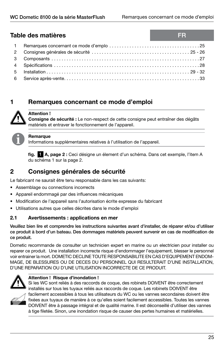 1remarques concernant ce mode d’emploi | SeaLand 8100 Series MasterFlush Installation User Manual | Page 25 / 100