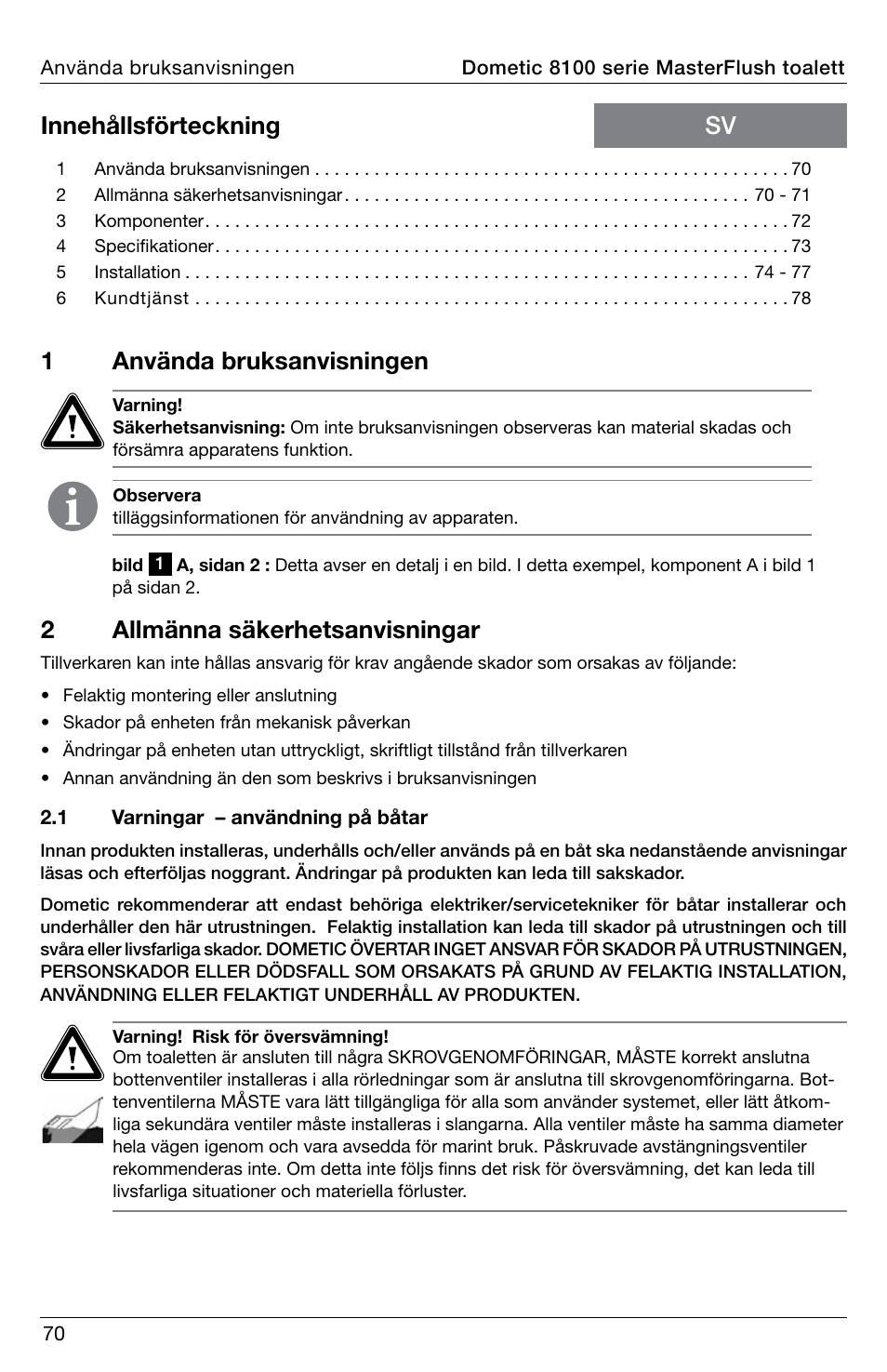 1använda bruksanvisningen | SeaLand 8100 Series MasterFlush Installation User Manual | Page 70 / 100