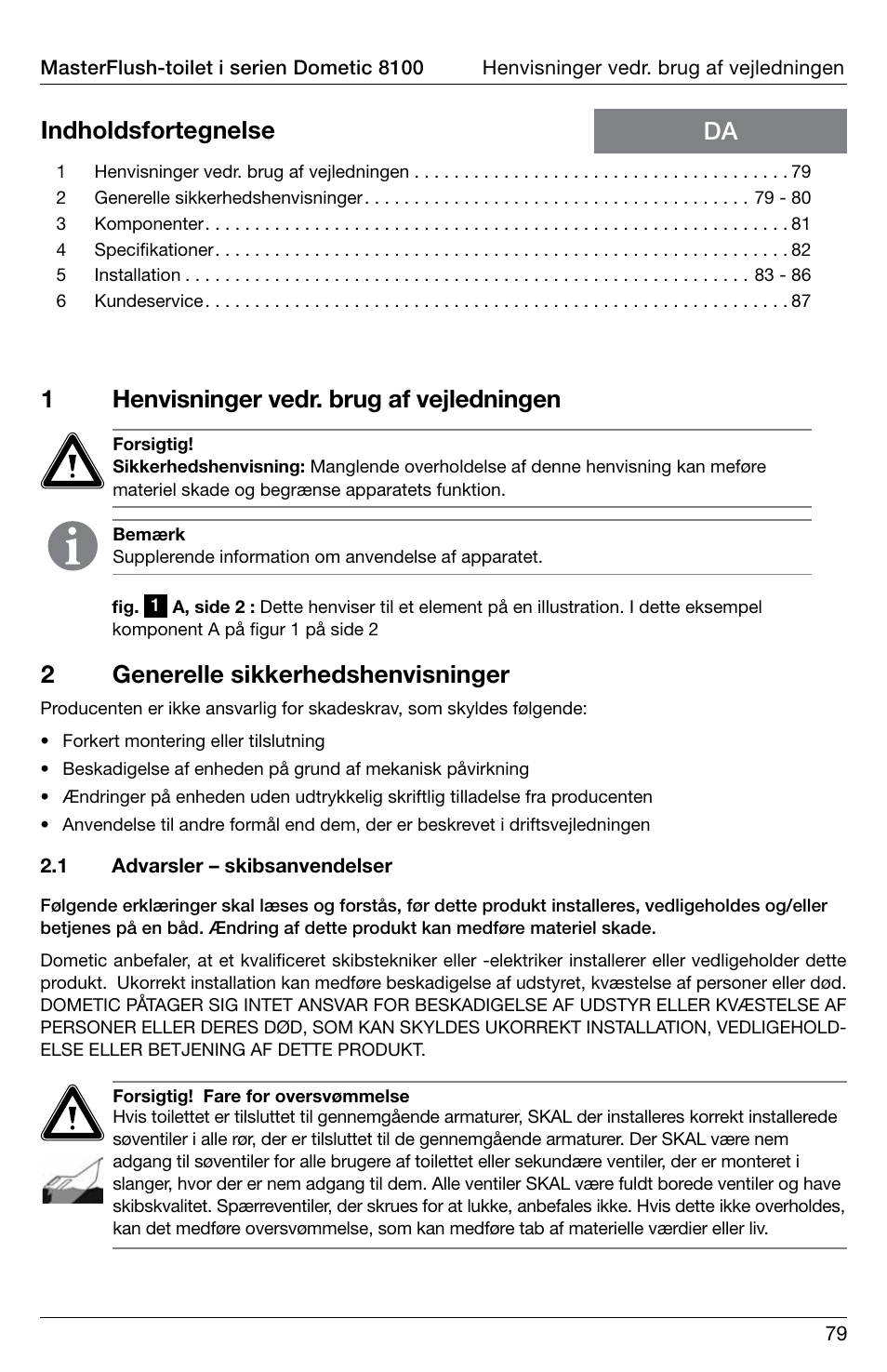 1henvisninger vedr. brug af vejledningen | SeaLand 8100 Series MasterFlush Installation User Manual | Page 79 / 100