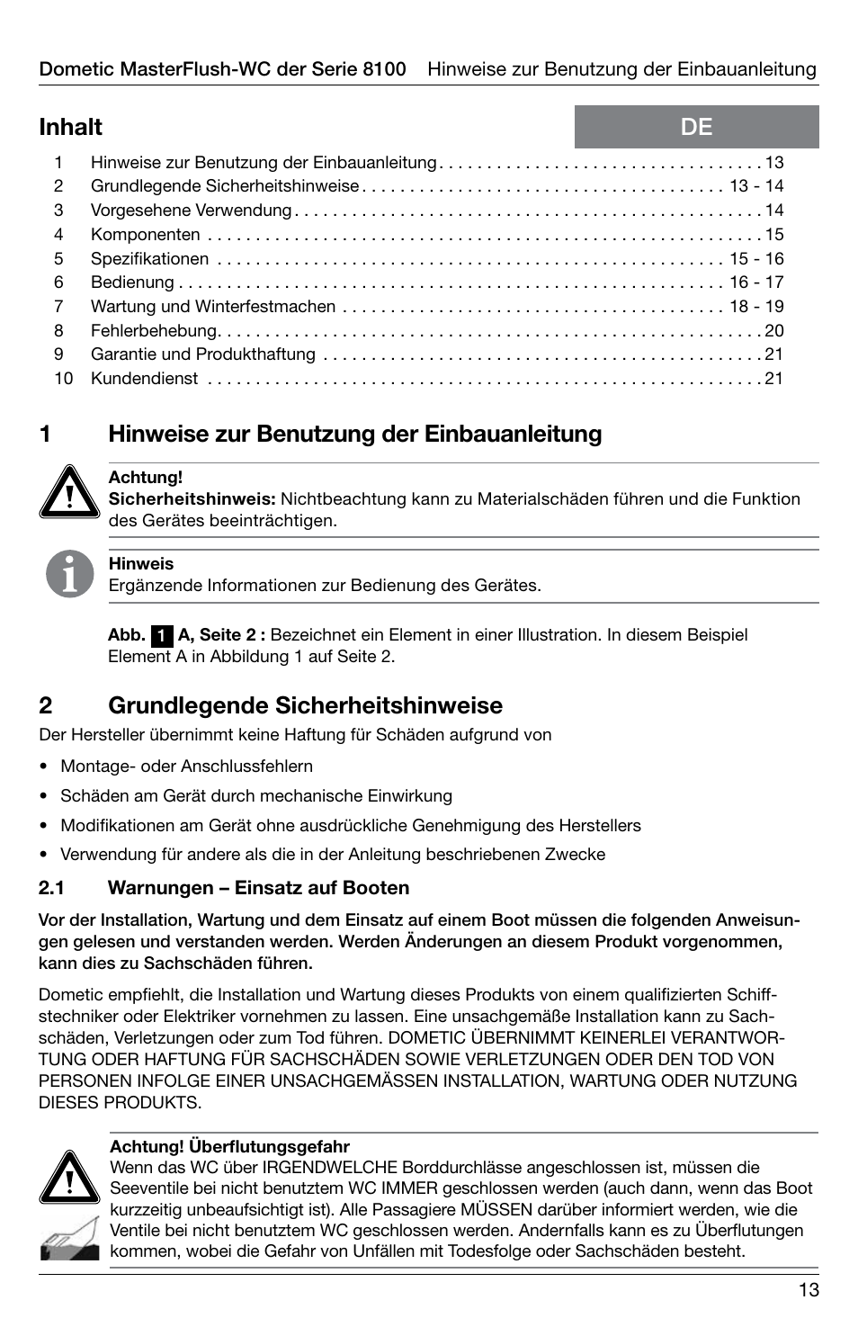 2grundlegende sicherheitshinweise | SeaLand 8100 Series MasterFlush Operation Manual User Manual | Page 13 / 88