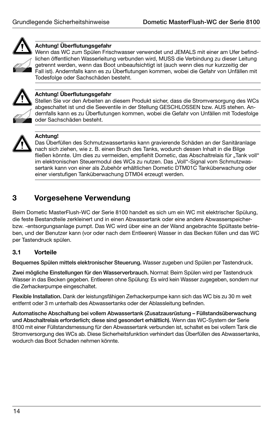 3vorgesehene verwendung | SeaLand 8100 Series MasterFlush Operation Manual User Manual | Page 14 / 88