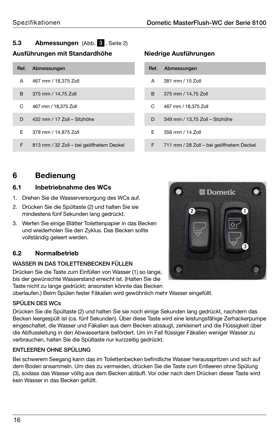 6 bedienung | SeaLand 8100 Series MasterFlush Operation Manual User Manual | Page 16 / 88