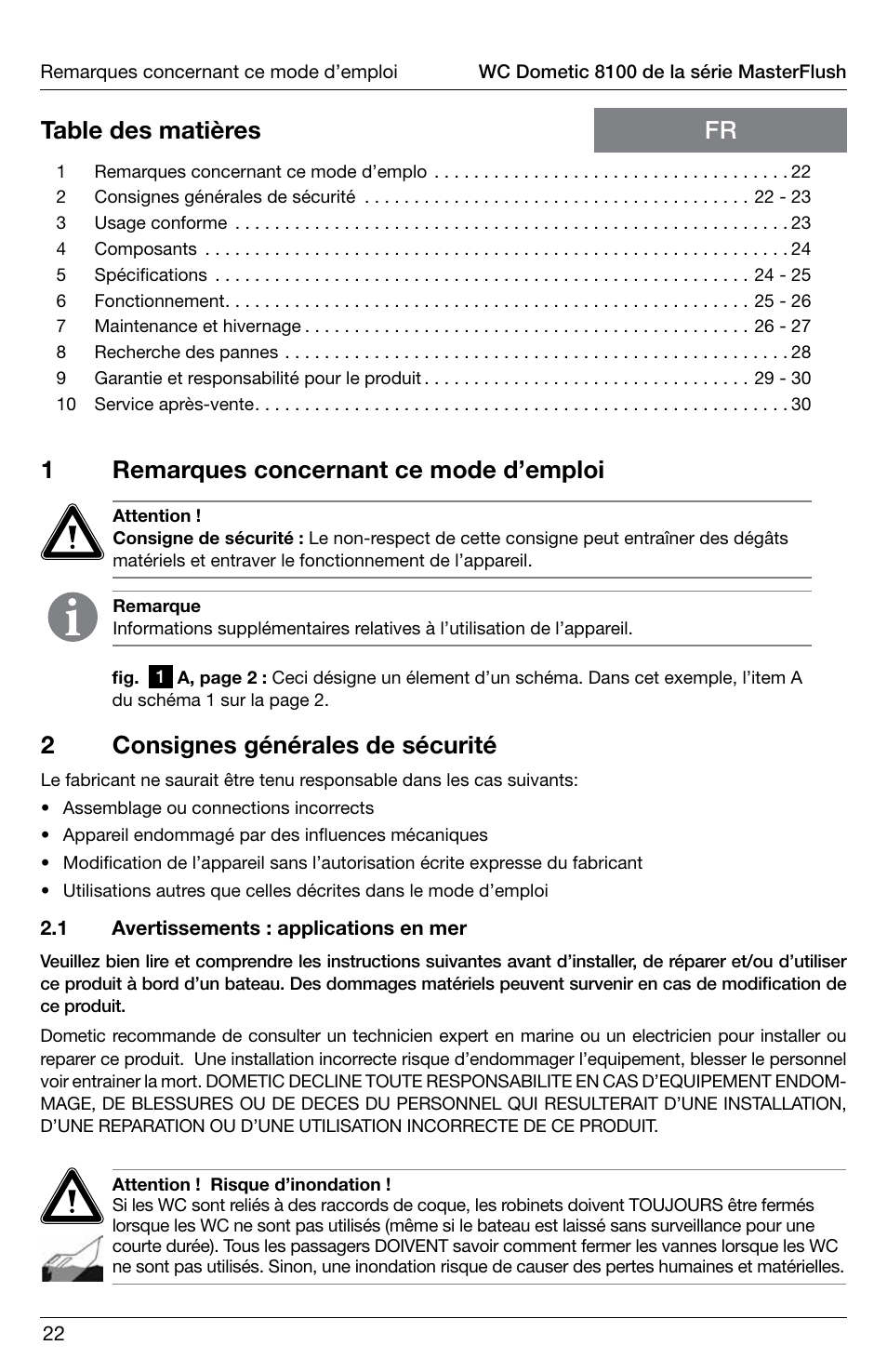 1remarques concernant ce mode d’emploi | SeaLand 8100 Series MasterFlush Operation Manual User Manual | Page 22 / 88