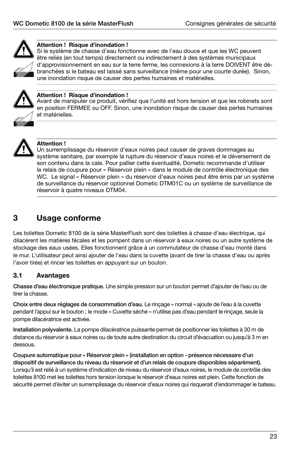 3usage conforme | SeaLand 8100 Series MasterFlush Operation Manual User Manual | Page 23 / 88