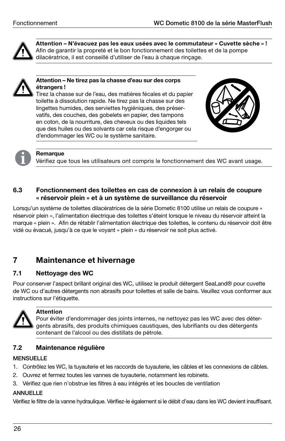 7maintenance et hivernage | SeaLand 8100 Series MasterFlush Operation Manual User Manual | Page 26 / 88