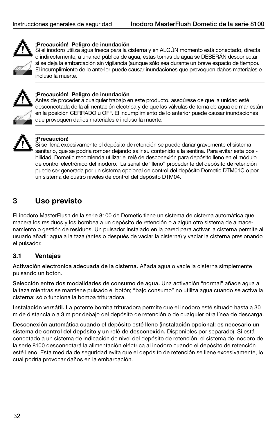 3uso previsto | SeaLand 8100 Series MasterFlush Operation Manual User Manual | Page 32 / 88