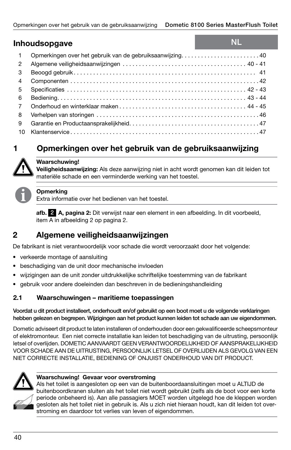 2algemene veiligheidsaanwijzingen | SeaLand 8100 Series MasterFlush Operation Manual User Manual | Page 40 / 88