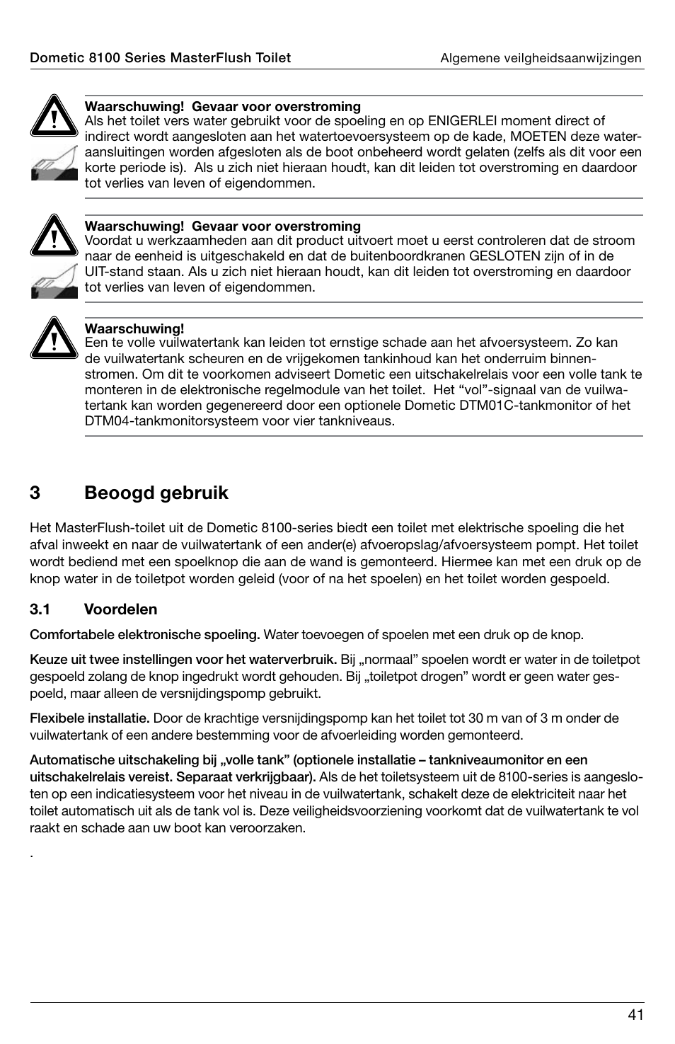 3beoogd gebruik | SeaLand 8100 Series MasterFlush Operation Manual User Manual | Page 41 / 88