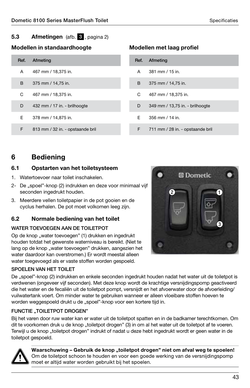 6 bediening | SeaLand 8100 Series MasterFlush Operation Manual User Manual | Page 43 / 88