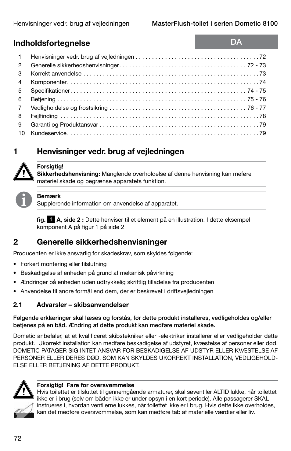 1henvisninger vedr. brug af vejledningen | SeaLand 8100 Series MasterFlush Operation Manual User Manual | Page 72 / 88