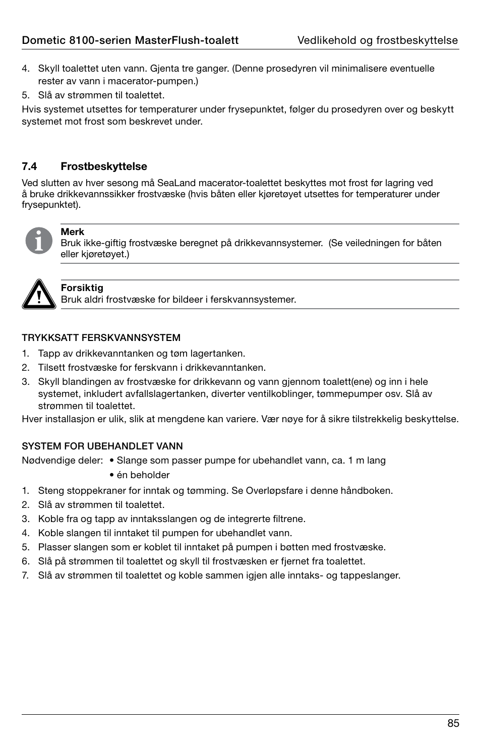 SeaLand 8100 Series MasterFlush Operation Manual User Manual | Page 85 / 88