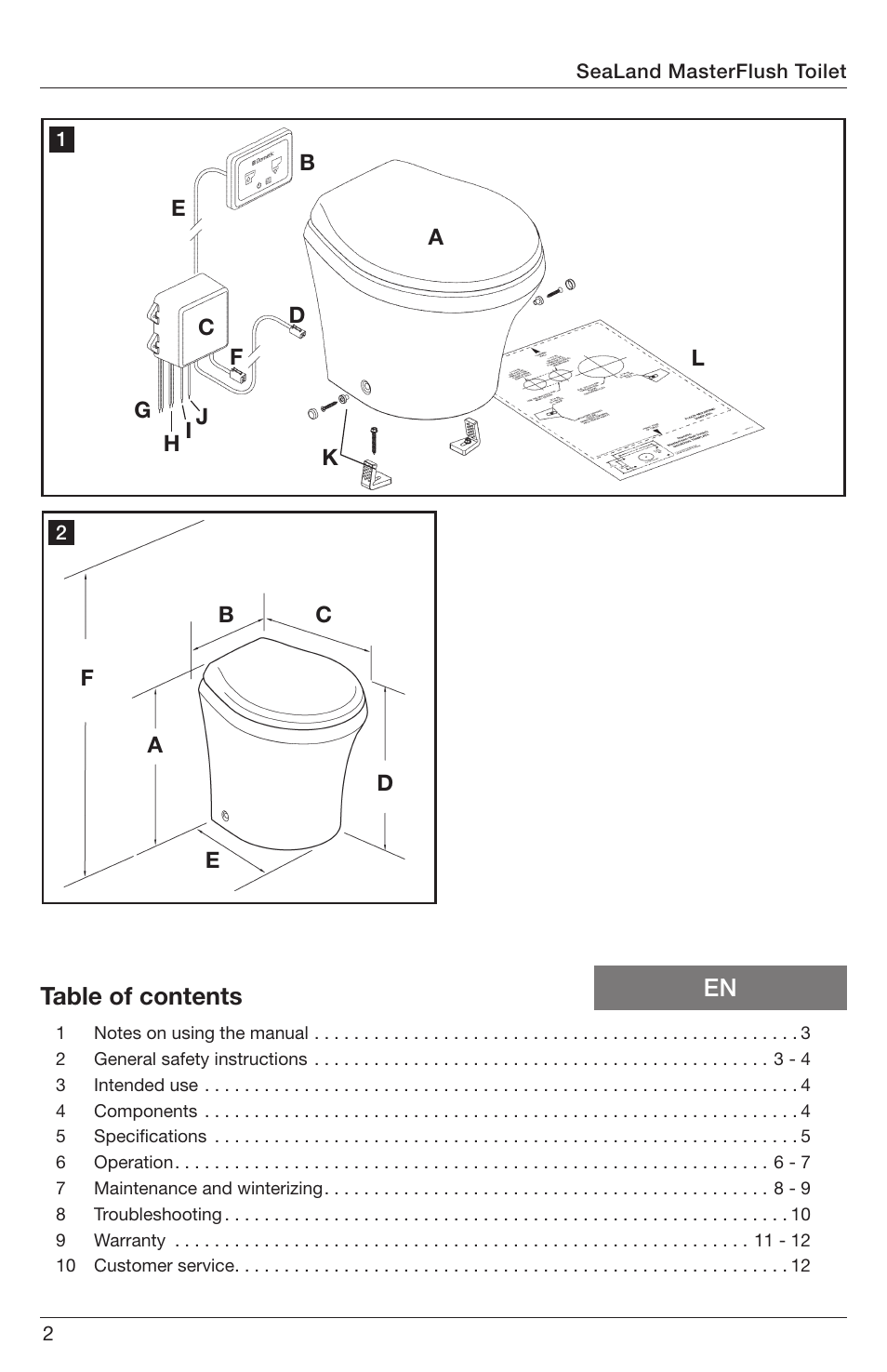 En table of contents | SeaLand 8900 Series MasterFlush Operation Manual User Manual | Page 2 / 12