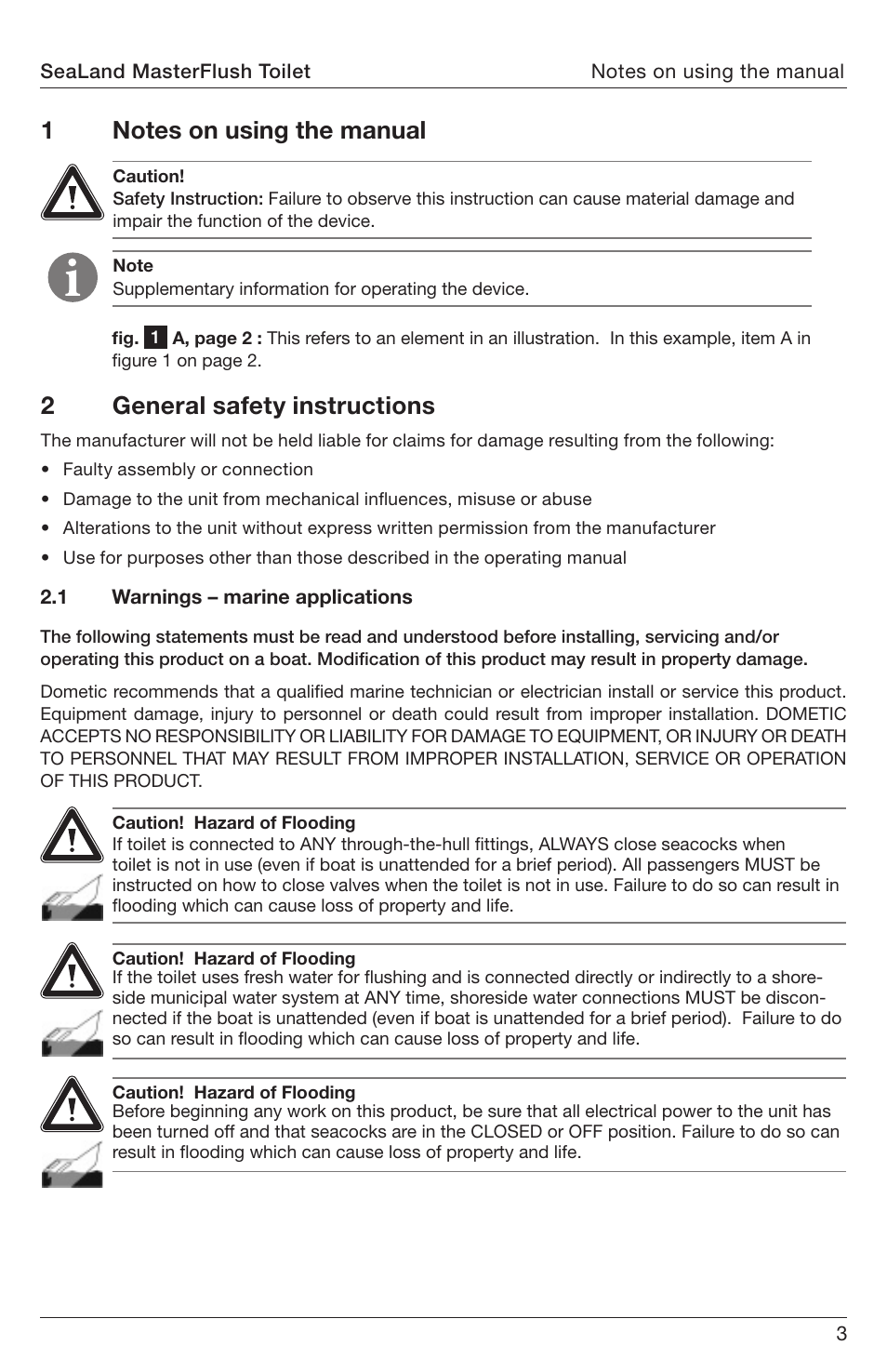 Notes on using the manual, General safety instructions, 2general safety instructions | SeaLand 8900 Series MasterFlush Operation Manual User Manual | Page 3 / 12