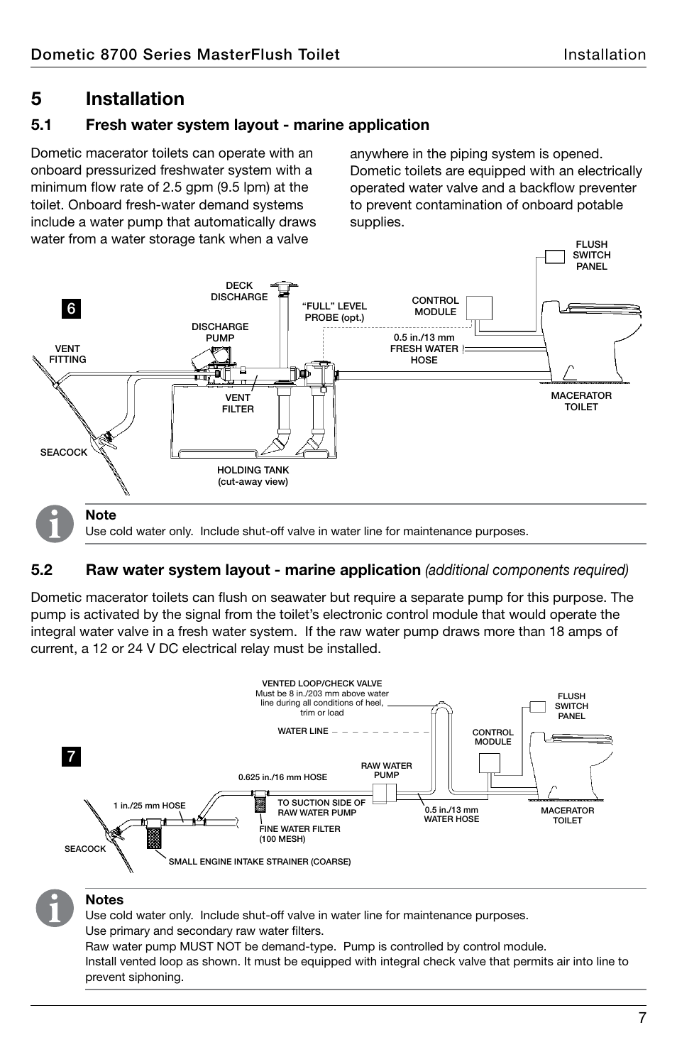 Installation, 5 installation | SeaLand 8700 Series MasterFlush Toilet Installation User Manual | Page 7 / 16