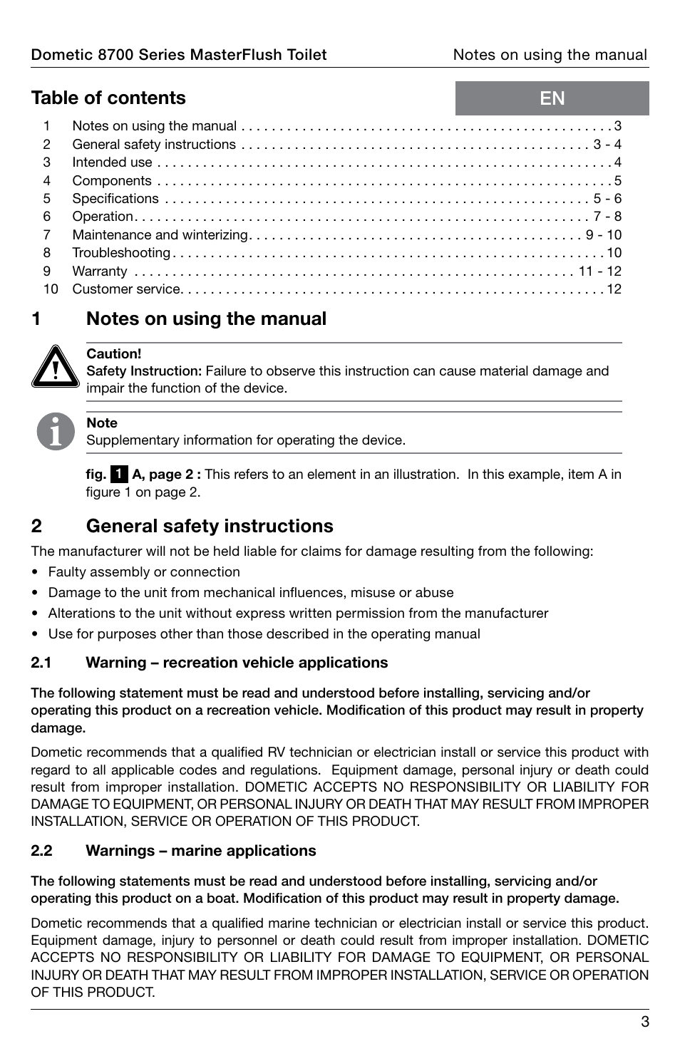 SeaLand 8700 Series MasterFlush Toilet Operation Manual User Manual | Page 3 / 12