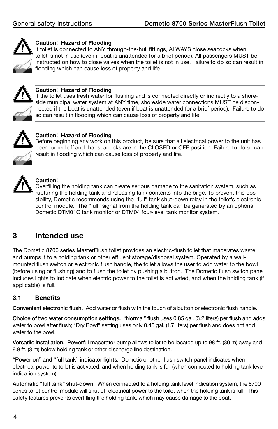 Intended use, 3intended use | SeaLand 8700 Series MasterFlush Toilet Operation Manual User Manual | Page 4 / 12