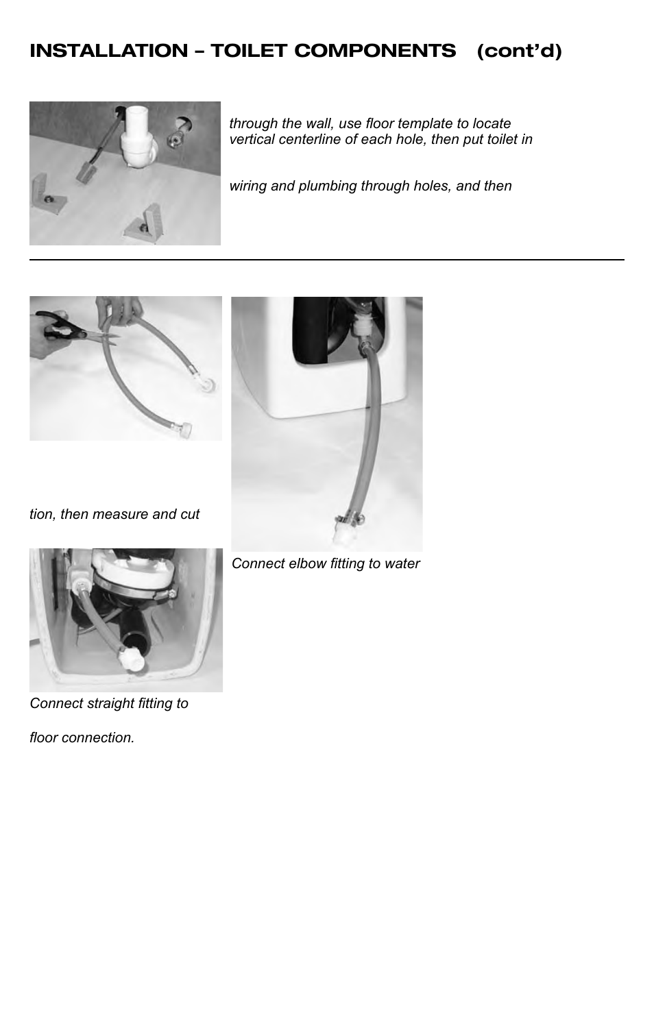 Through-the-wall connections, Water line options, Installation – toilet components (cont’d) | SeaLand 8800 Series MasterFlush User Manual | Page 13 / 21