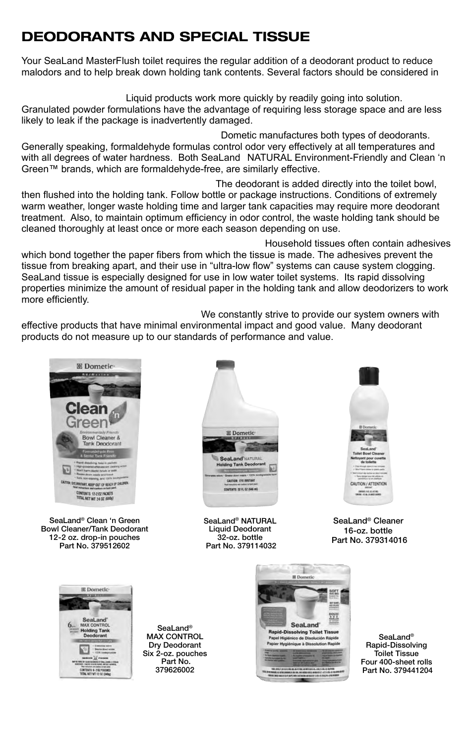 Deodorants and special tissue | SeaLand 8800 Series MasterFlush User Manual | Page 17 / 21