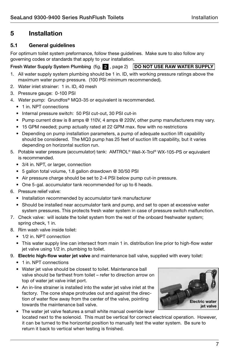 Installation, 5 installation | SeaLand 9400 Series RushFlush Installation User Manual | Page 7 / 12
