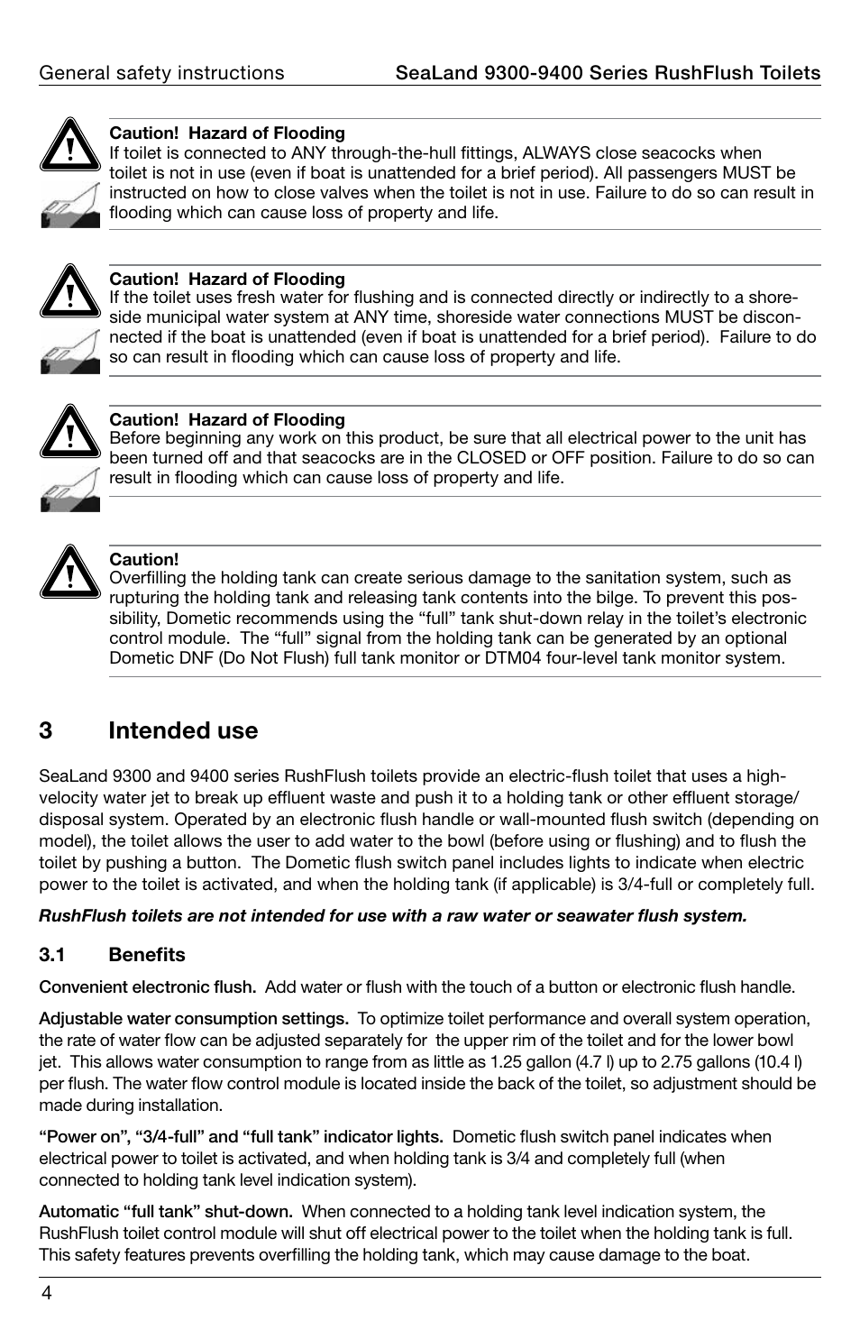 Intended use, 3intended use | SeaLand 9400 Series RushFlush Operation Manual User Manual | Page 4 / 12