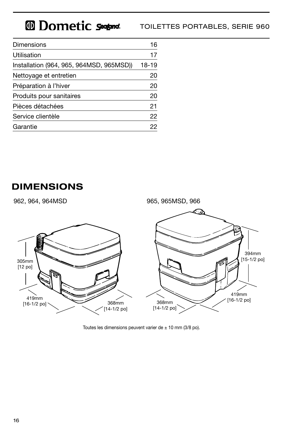 Dimensions | SeaLand 966 Series User Manual | Page 16 / 72