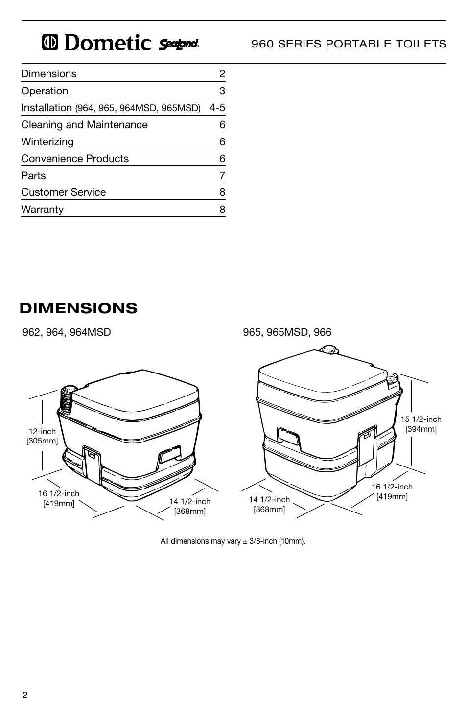 Dimensions | SeaLand 966 Series User Manual | Page 2 / 72