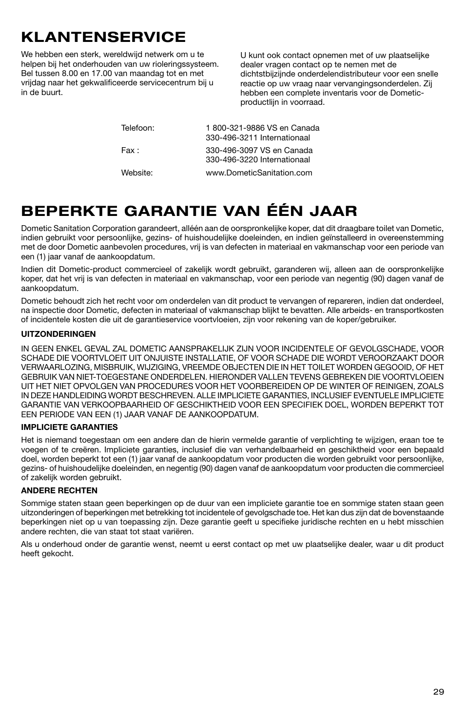 Beperkte garantie van één jaar klantenservice | SeaLand 966 Series User Manual | Page 29 / 72