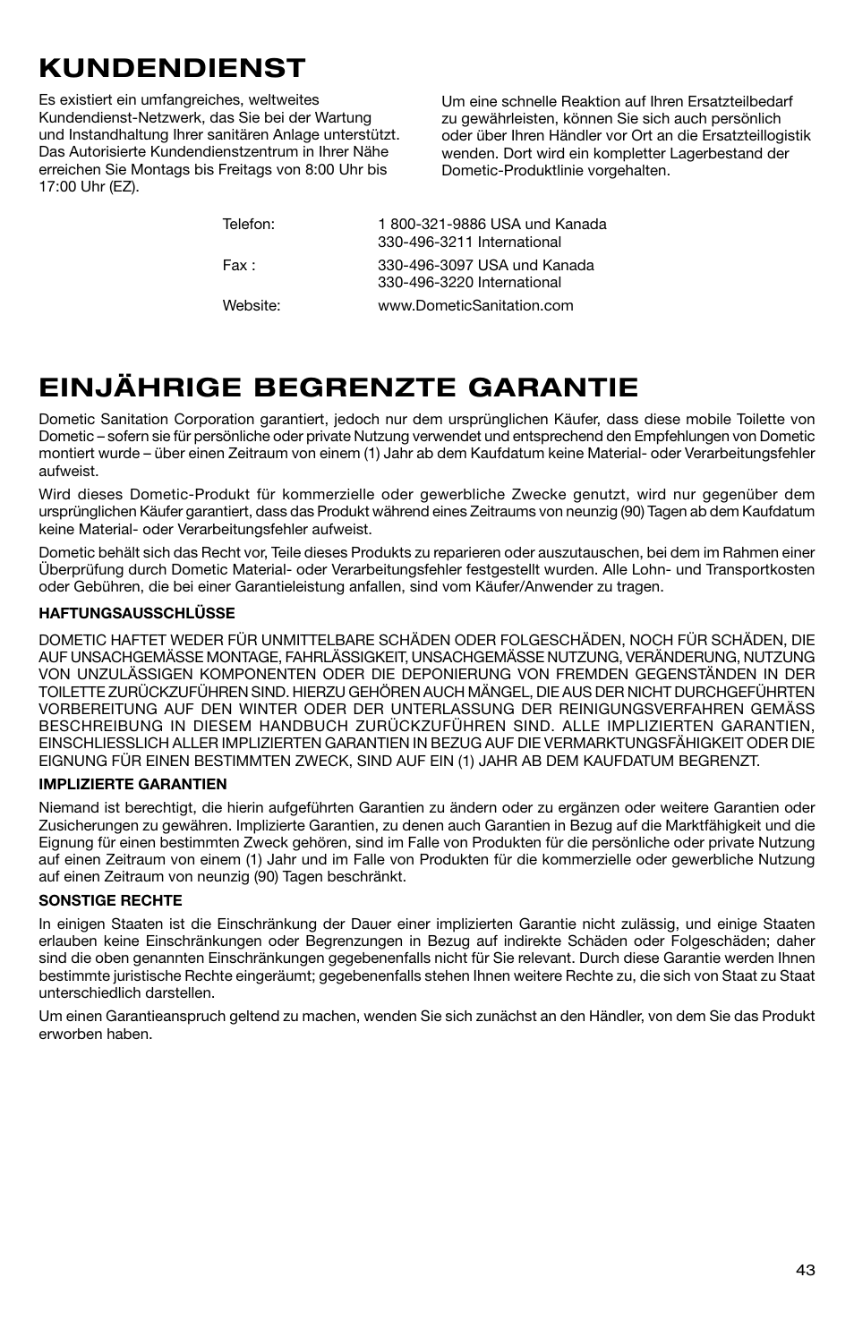 Einjährige begrenzte garantie kundendienst | SeaLand 966 Series User Manual | Page 43 / 72
