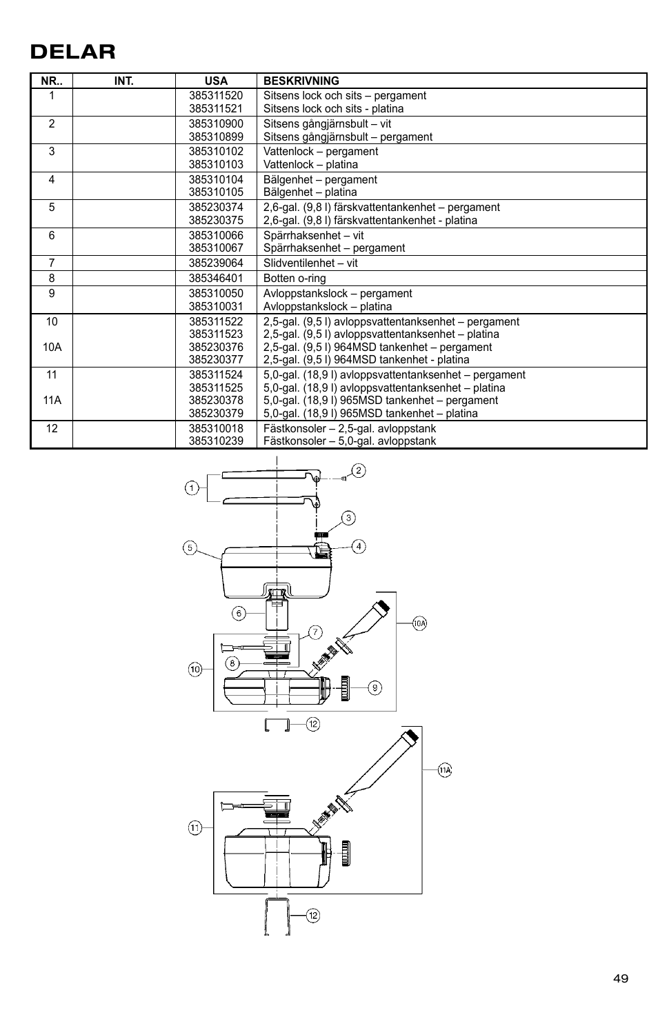 Delar | SeaLand 966 Series User Manual | Page 49 / 72