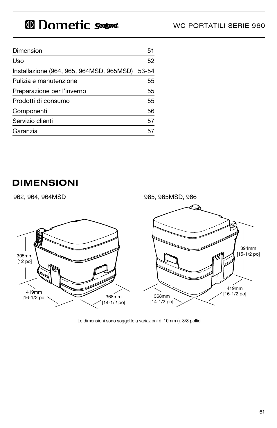 Dimensioni | SeaLand 966 Series User Manual | Page 51 / 72