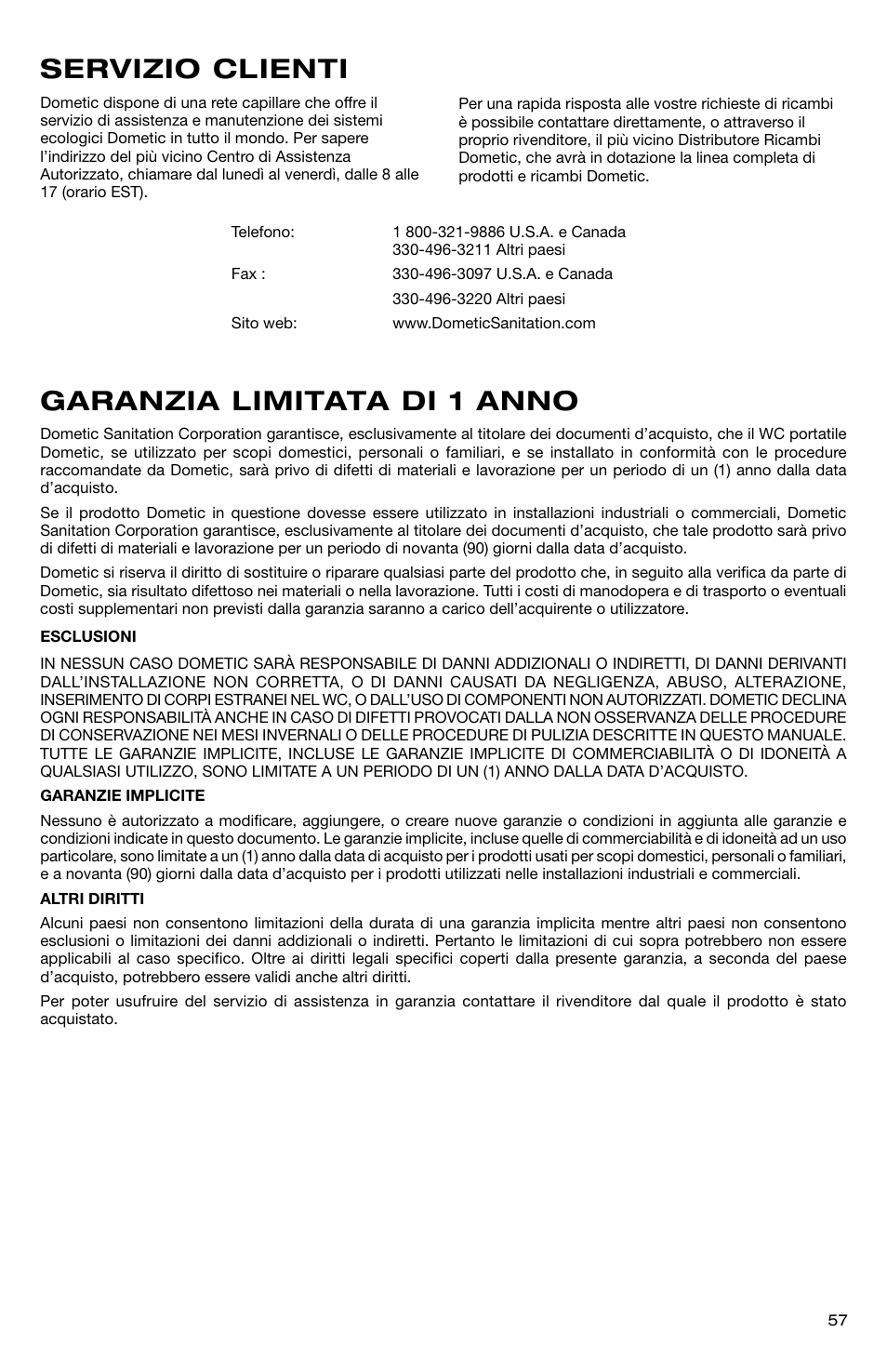 Garanzia limitata di 1 anno servizio clienti | SeaLand 966 Series User Manual | Page 57 / 72