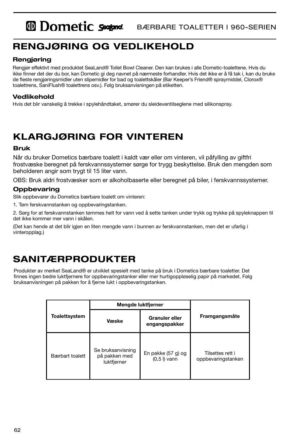 SeaLand 966 Series User Manual | Page 62 / 72