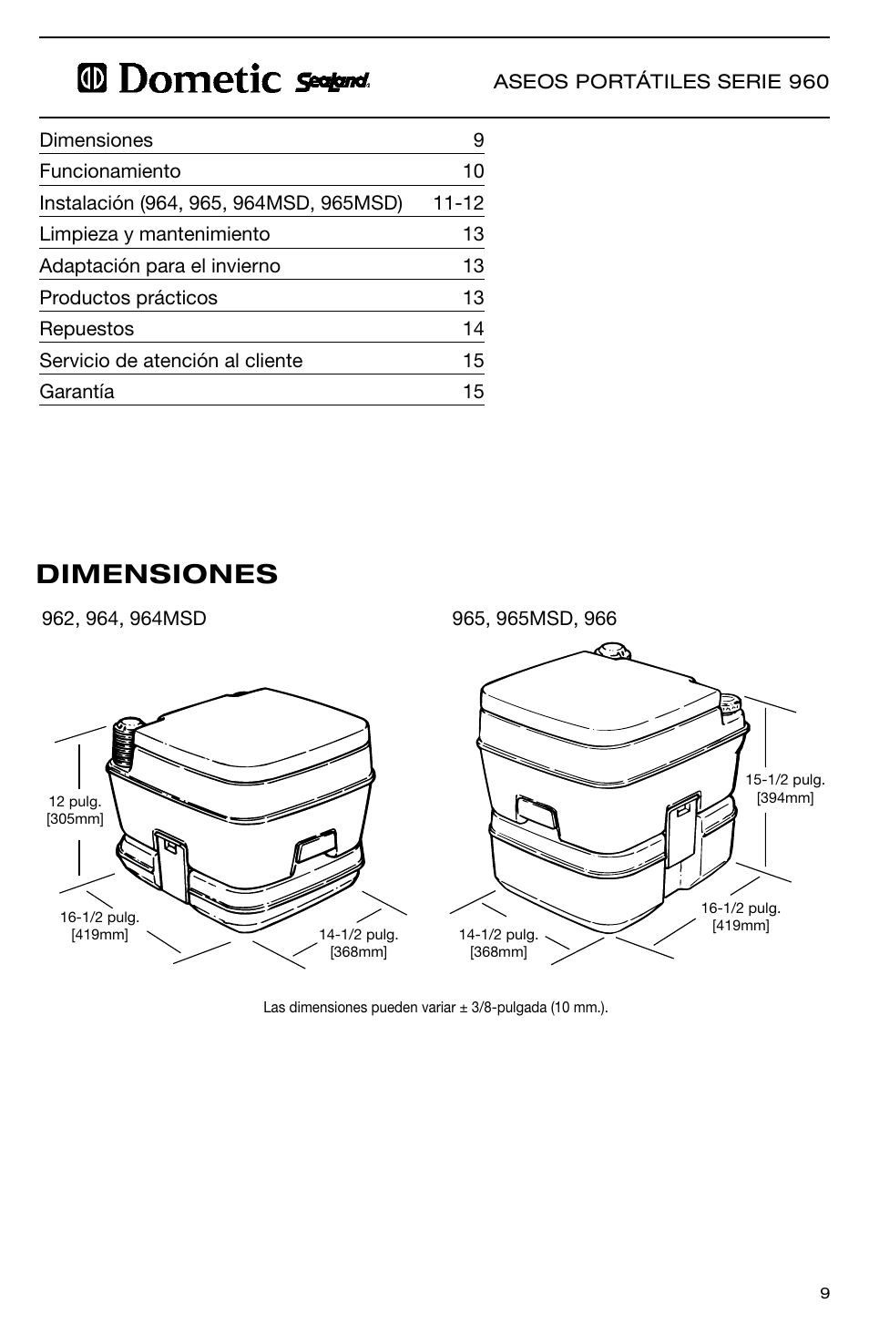 Dimensiones | SeaLand 966 Series User Manual | Page 9 / 72
