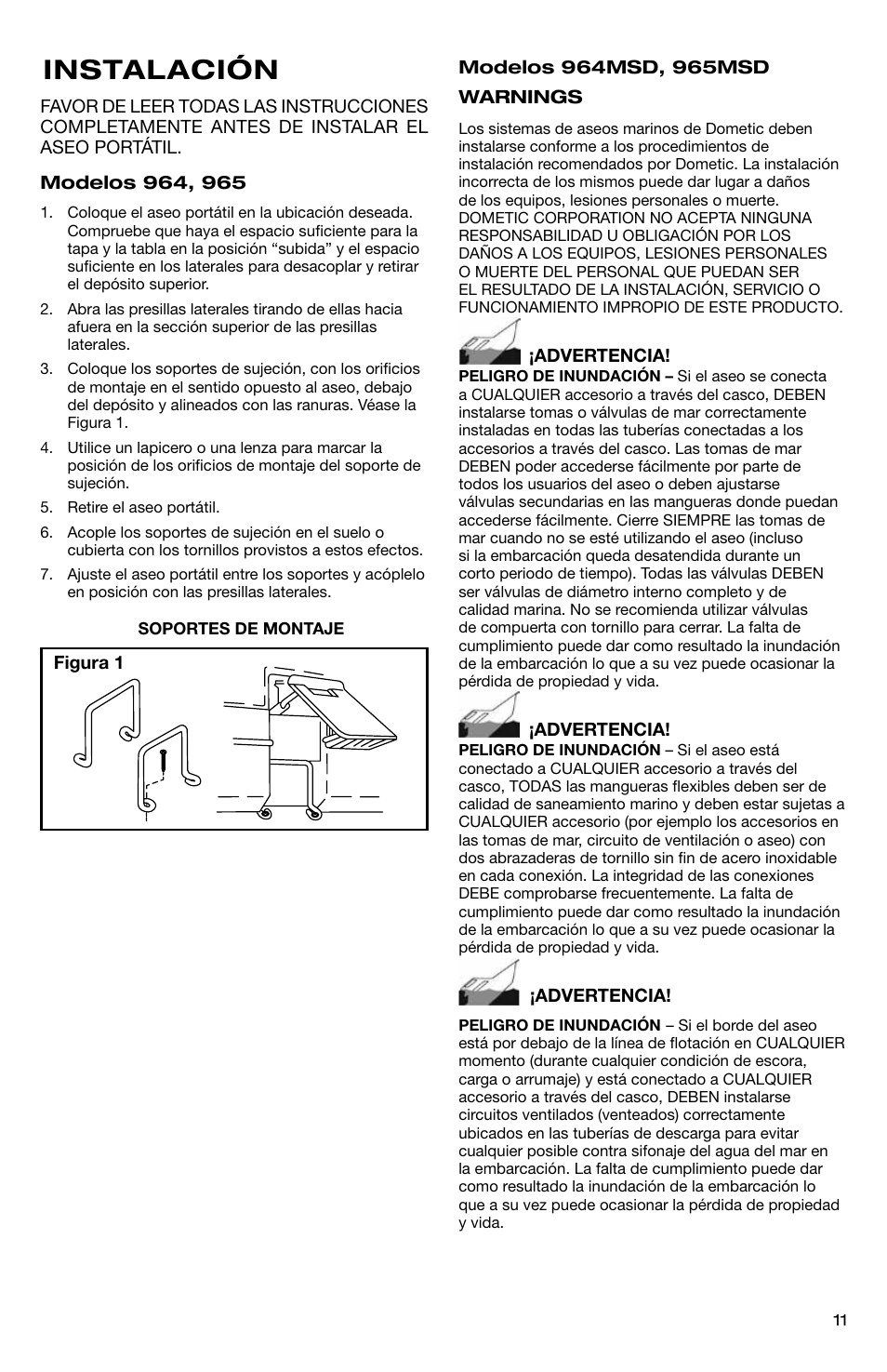 Instalación | SeaLand 960 Series SaniPottie Portable Toilet User Manual | Page 11 / 24