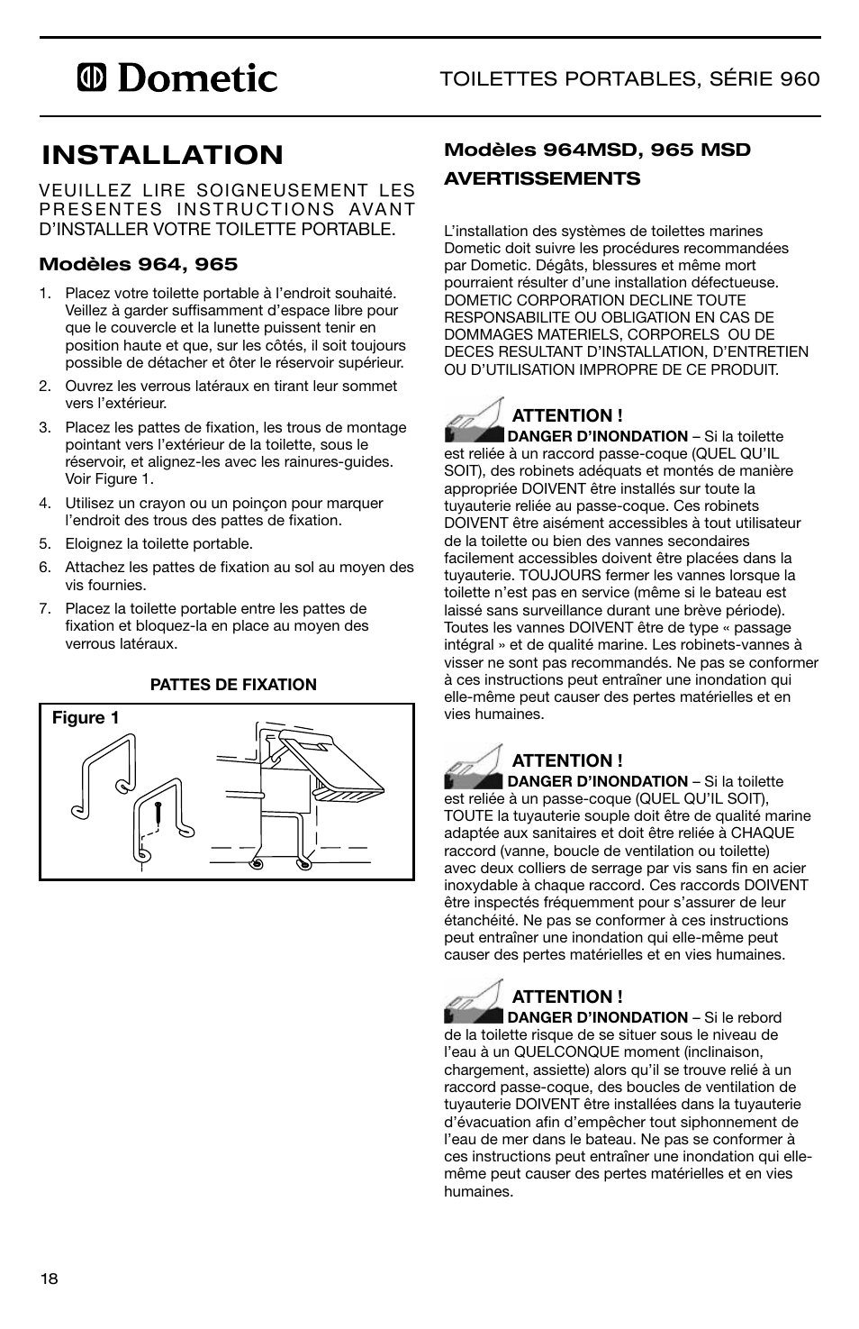 Installation, 960 series portable toilets, Toilettes portables, série 960 | SeaLand 960 Series SaniPottie Portable Toilet User Manual | Page 18 / 24