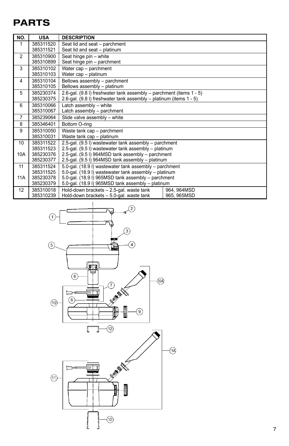 Parts | SeaLand 960 Series SaniPottie Portable Toilet User Manual | Page 7 / 24