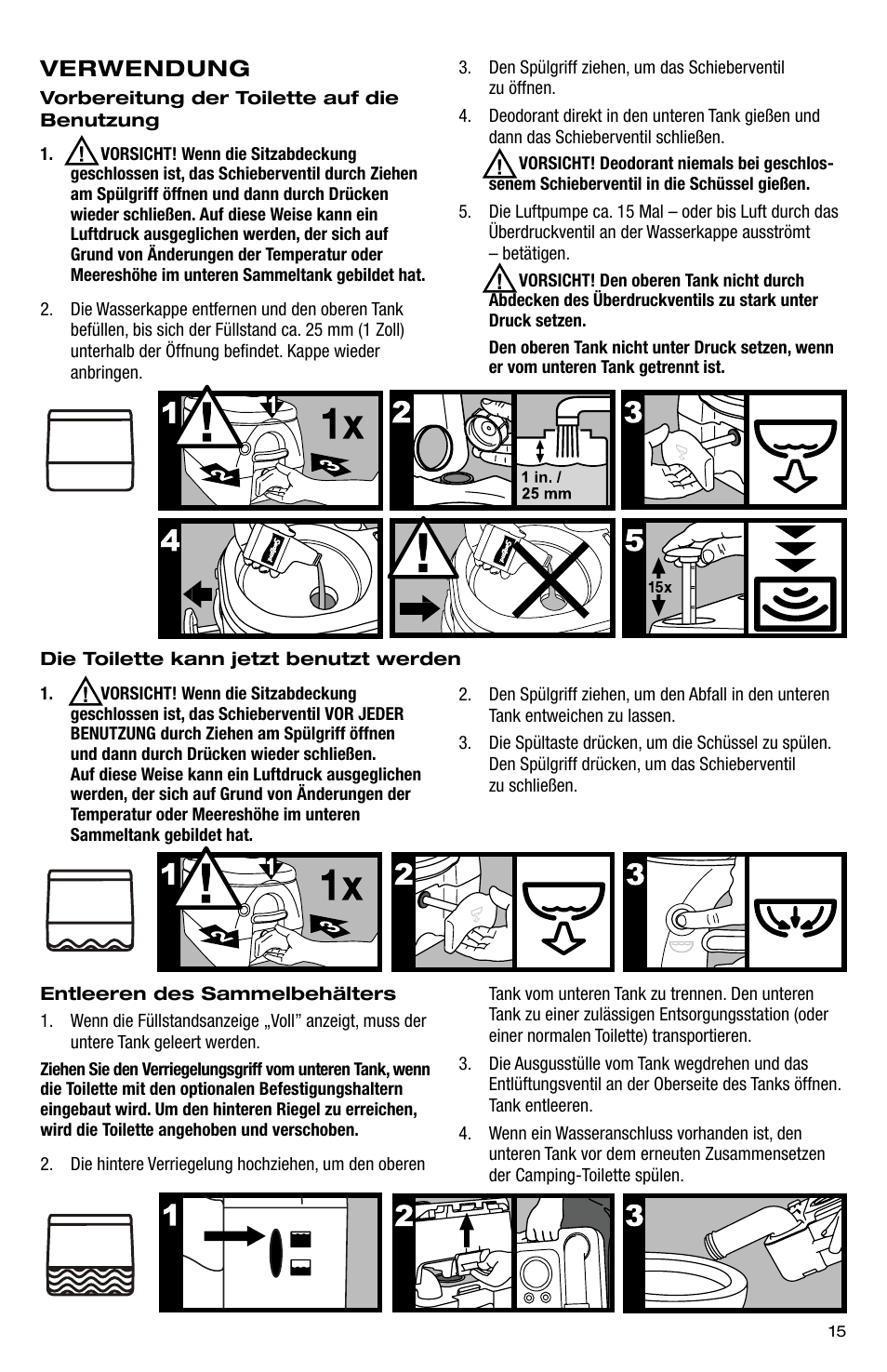 Verwendung | SeaLand 976 Portable Toilets User Manual | Page 15 / 52