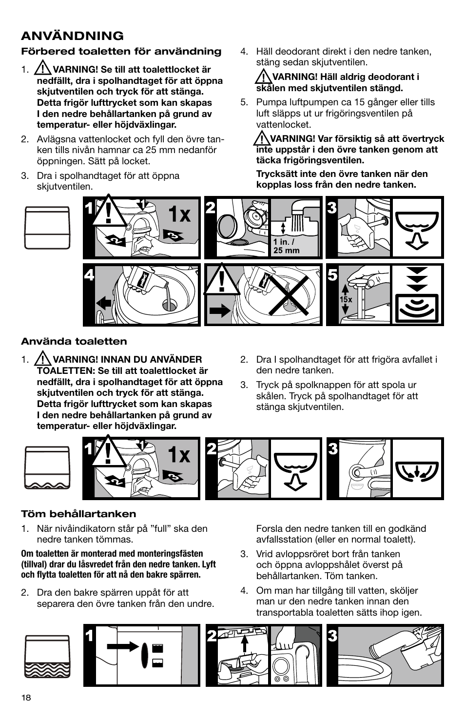 Användning | SeaLand 976 Portable Toilets User Manual | Page 18 / 52