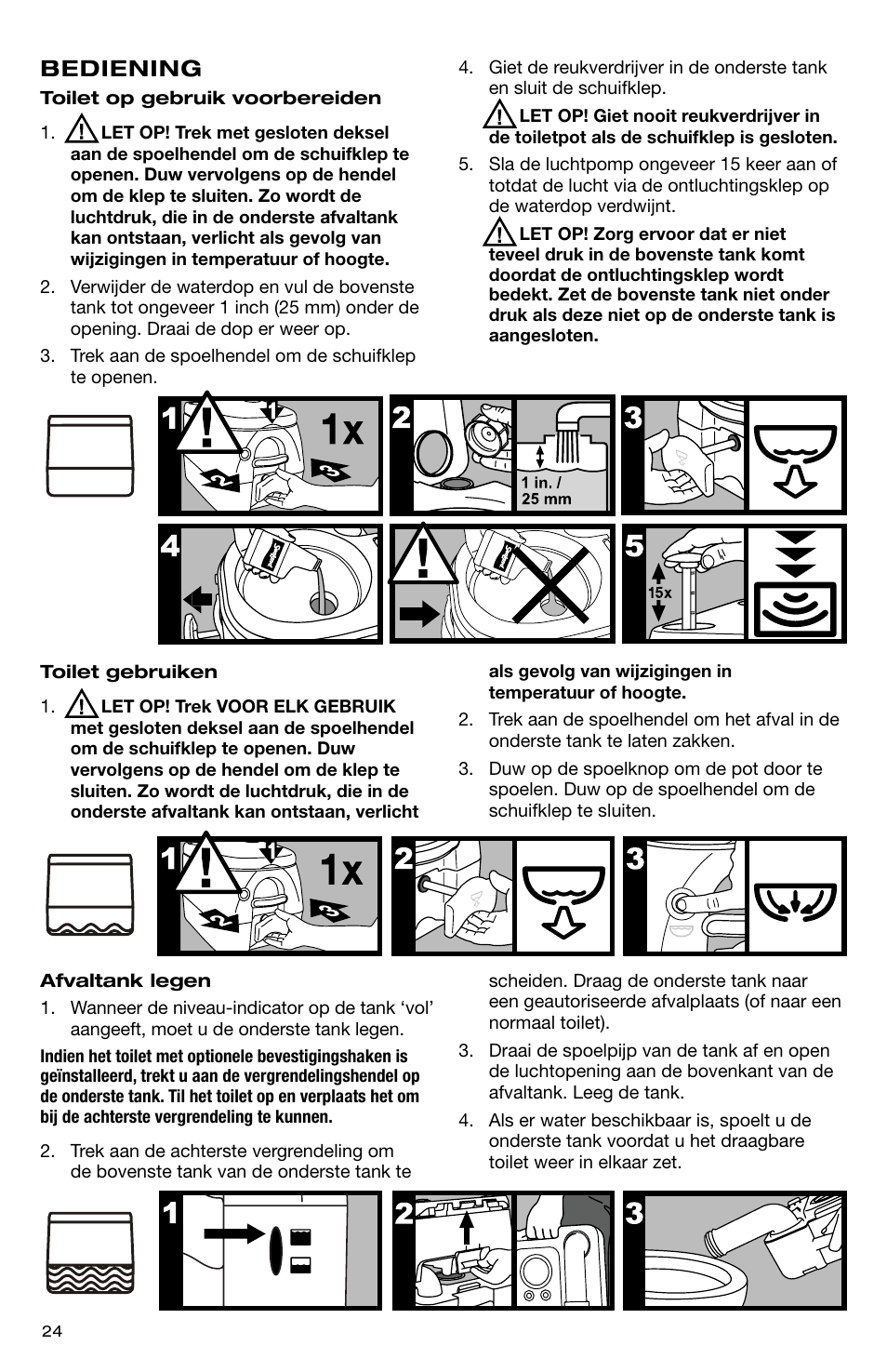 Bediening | SeaLand 976 Portable Toilets User Manual | Page 24 / 52