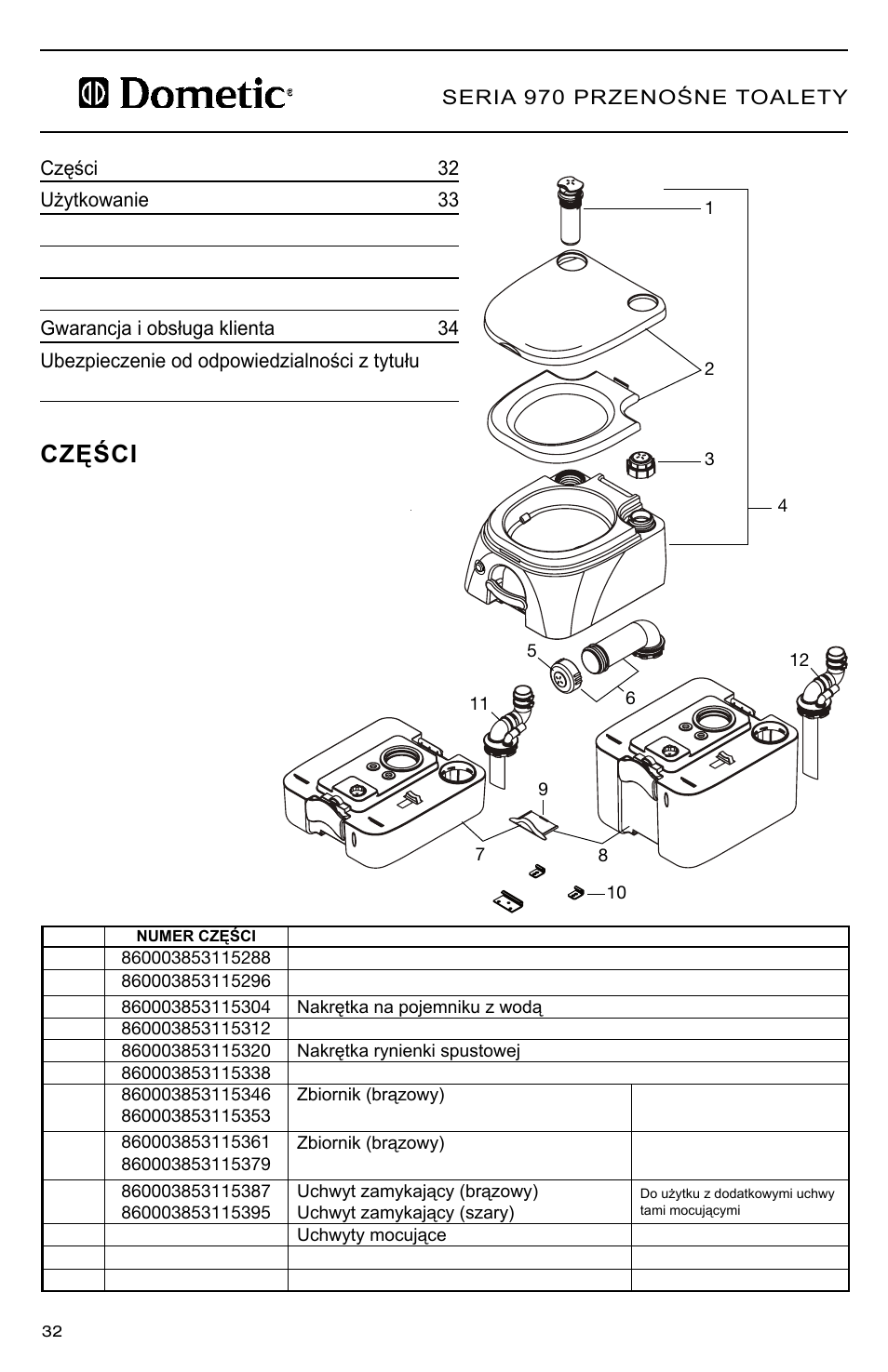 Części | SeaLand 976 Portable Toilets User Manual | Page 32 / 52