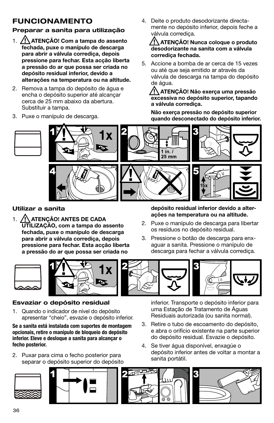 Funcionamento | SeaLand 976 Portable Toilets User Manual | Page 36 / 52