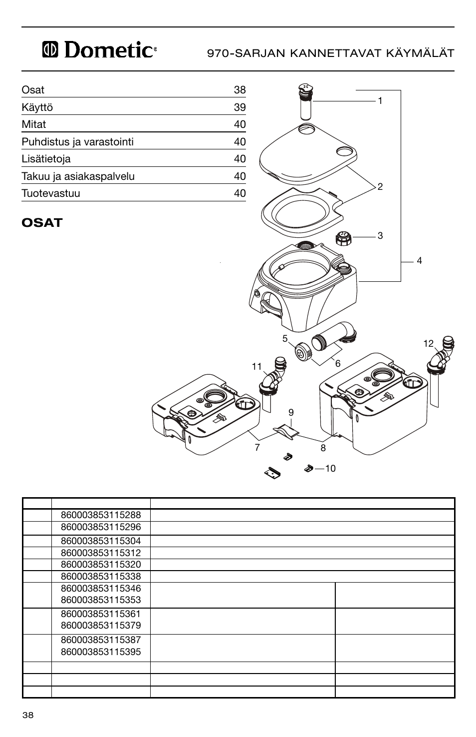 Osat | SeaLand 976 Portable Toilets User Manual | Page 38 / 52