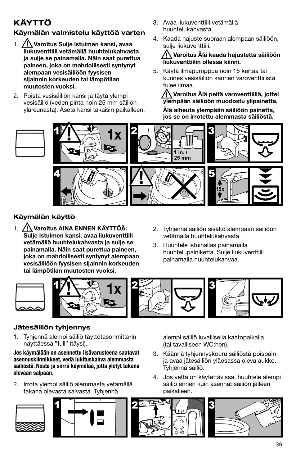 Käyttö | SeaLand 976 Portable Toilets User Manual | Page 39 / 52