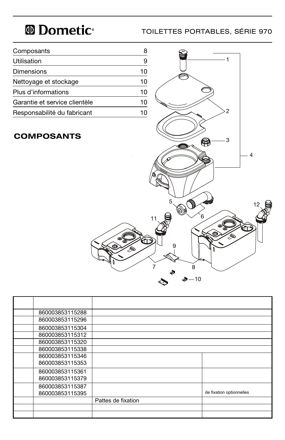 Composants | SeaLand 976 Portable Toilets User Manual | Page 8 / 52