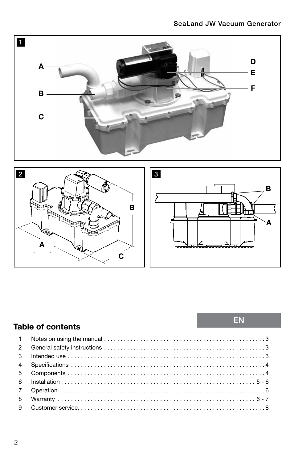 En table of contents | SeaLand JW Series VacuFlush Vacuum Generator User Manual | Page 2 / 8