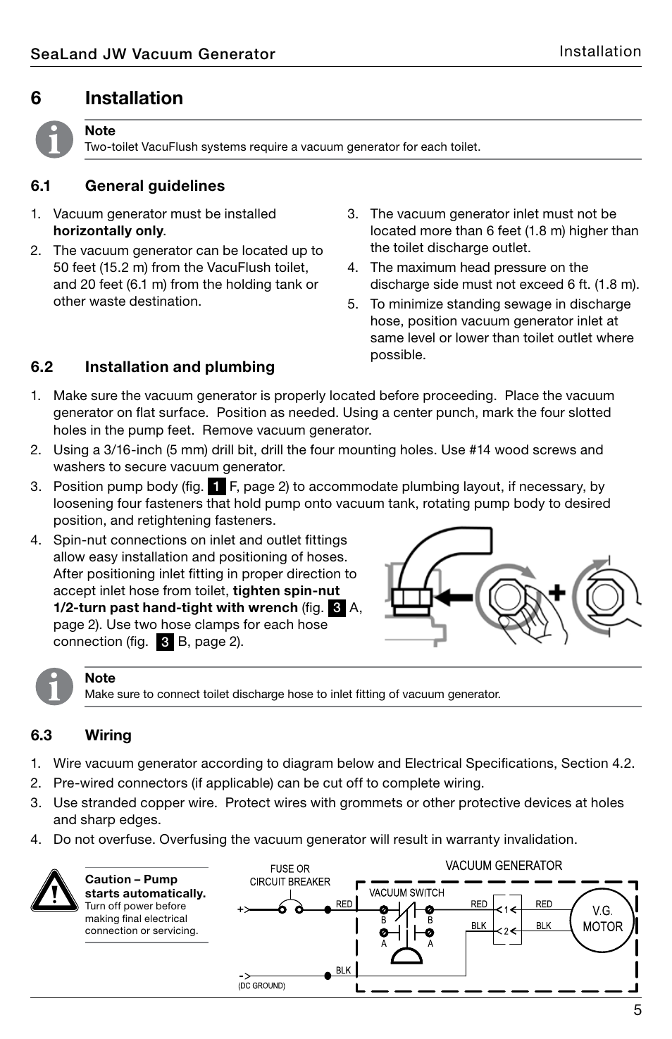 Installation, 6 installation | SeaLand JW Series VacuFlush Vacuum Generator User Manual | Page 5 / 8