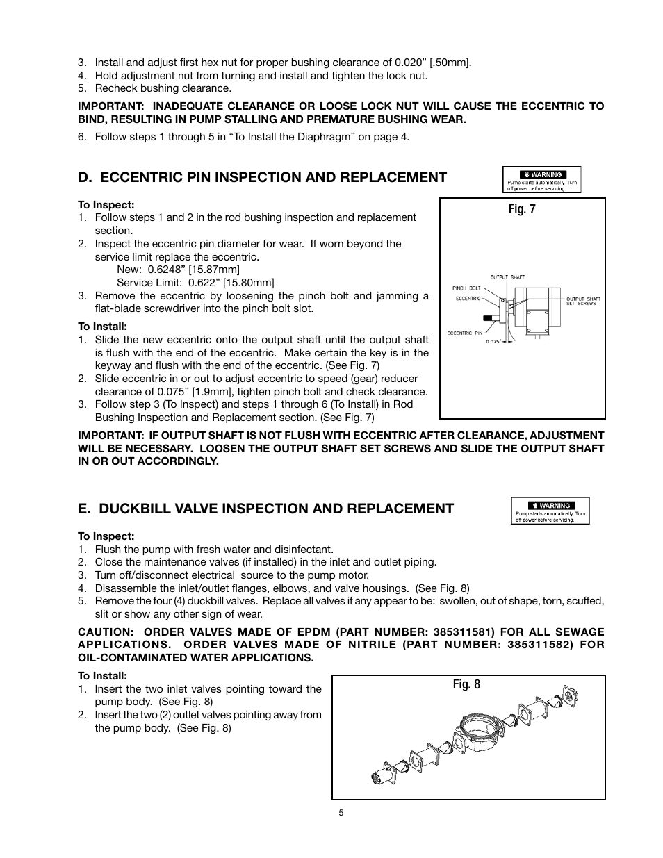 D. eccentric pin inspection and replacement, E. duckbill valve inspection and replacement | SeaLand M Series Vacuum Pump User Manual | Page 5 / 8