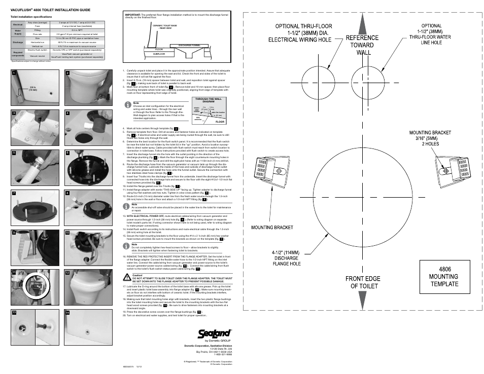 SeaLand VacuFlush 4806 Toilet User Manual | 1 page