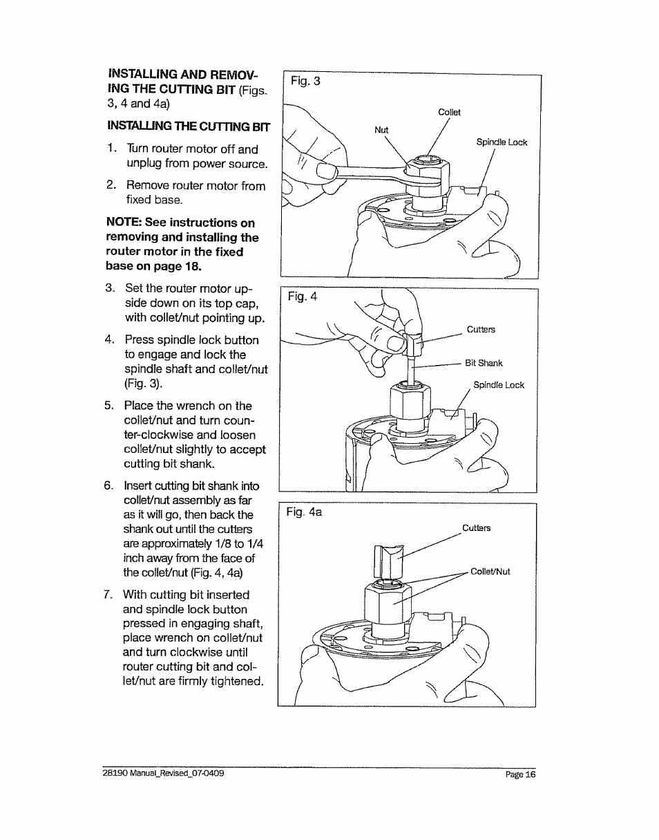 Installing the cutting bit | Craftsman 320.28190 User Manual | Page 16 / 44