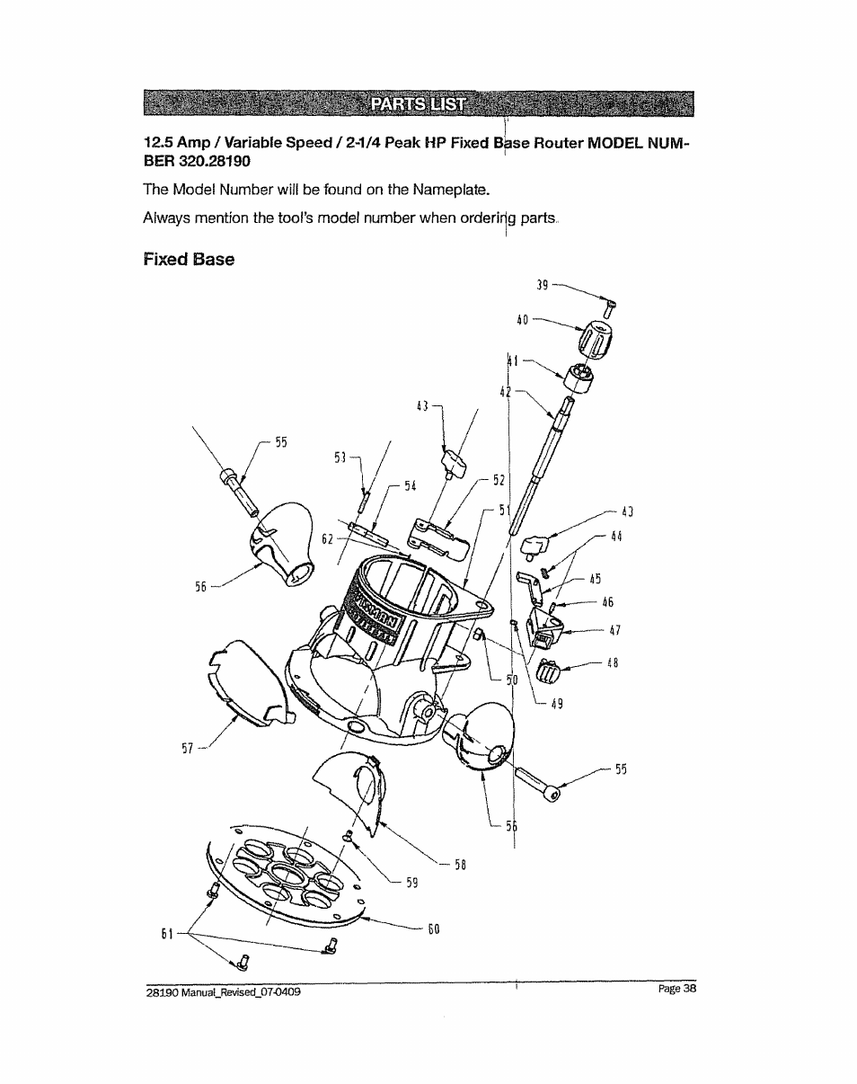 Fixed base | Craftsman 320.28190 User Manual | Page 38 / 44